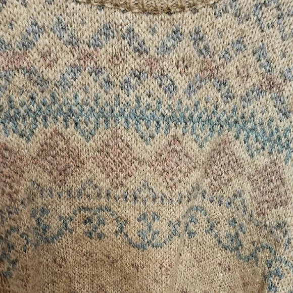 Eddie Bauer Men's Beige and Blue Knit Crewneck Sweater - Picture 3 of 3